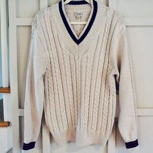J. Crew Heritage Cotton Cable-Knit Varsity Sweater Size L
